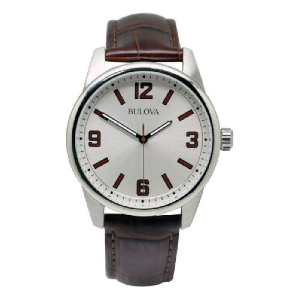 RELOJ MARCA BULOVA ACERO INOXIDABLE CORREA DE PIEL CAFÉ CABALLERO Y DAMA INCLUYE ESTUCHE ORIGINAL imagen